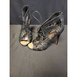 Alaia Paris Designer Laser Cut Stiletto Heel Black Sandals Bootie Sz 36/ US Sz 6